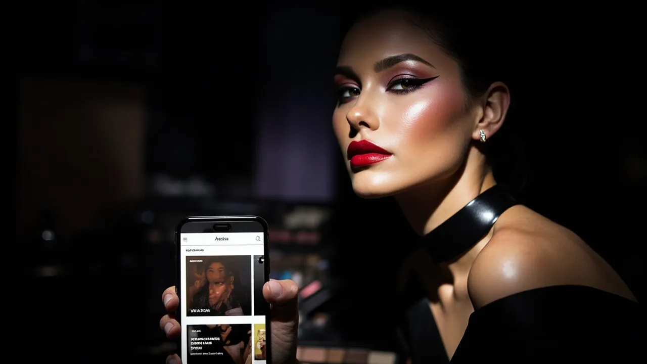 Symbolbild: ein Smartphone mit einem Make-up-Instagram-Feed daneben ein Laptop, der eine professionelle Make-up-Artist-Website mit Buchungsbereich zeigt